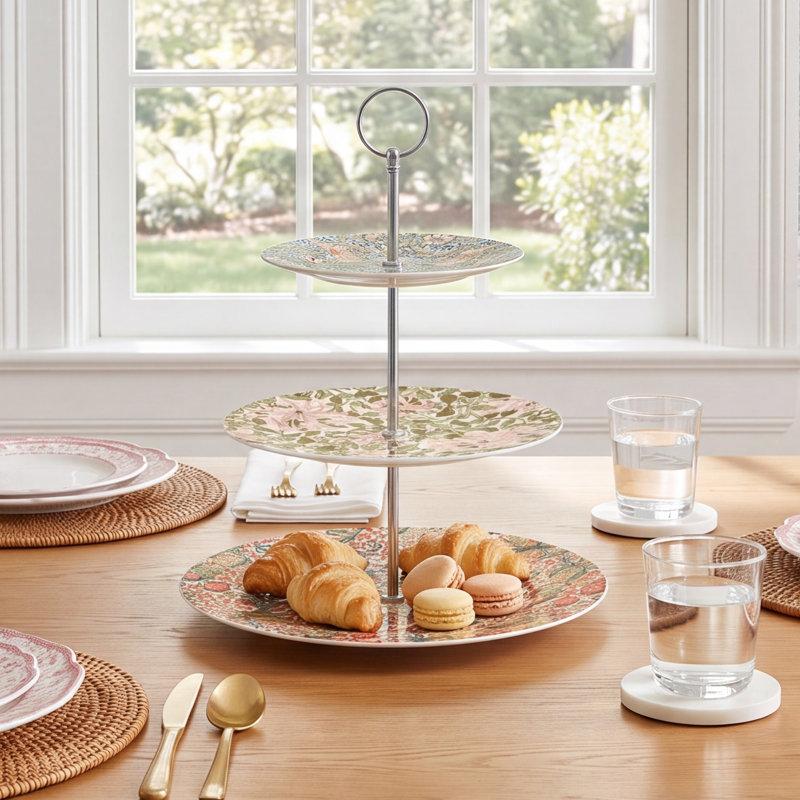 Spode スポード　ウィリアムモリス　3段ケーキスタンド Spode Morris & Co. Porcelain Tiered Stand | Birch Lane